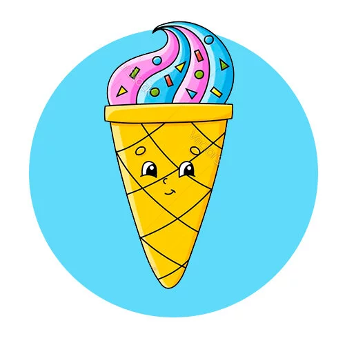 Цветной вариант раскраски мороженое с глазками в рожке