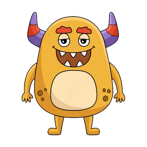 Цветной пример раскраски моснтр довольный