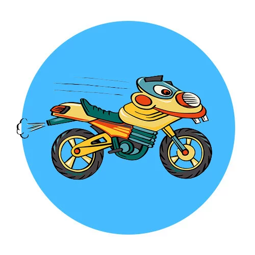 Цветной пример раскраски мотоцикл мультяшный с глазками