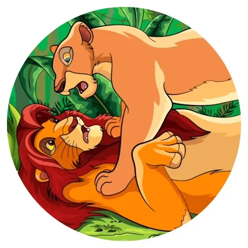 Цветной пример раскраски муфаса и сараби