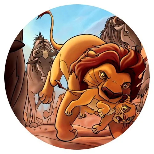 Цветной вариант раскраски муфаса спасет симбу