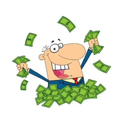 Цветной вариант раскраски мужчина в деньгах