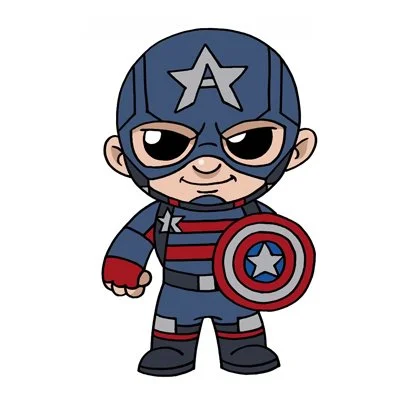 Цветной вариант раскраски мультяшный капитан америка