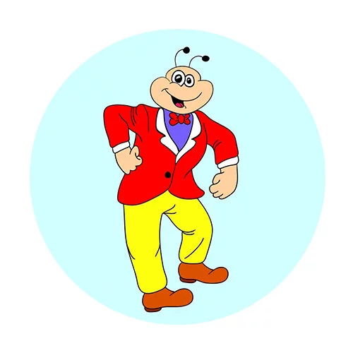 Цветной вариант раскраски муравей в костюме