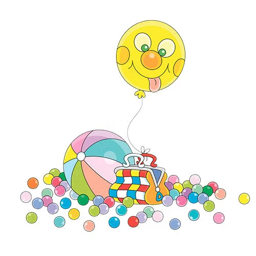 Цветной вариант раскраски мяч и воздушный шар