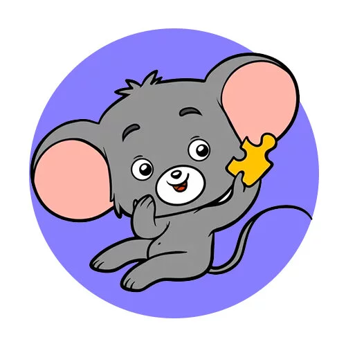 Цветной пример раскраски мышь и маленький кусочек сыра