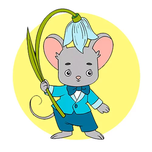 Цветной вариант раскраски мышь под колокольчиком