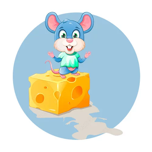Цветной пример раскраски мышка рада сыру
