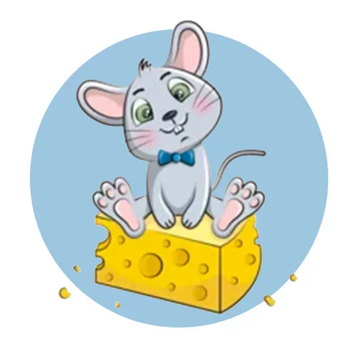 Цветной пример раскраски мышка сидит на сыре