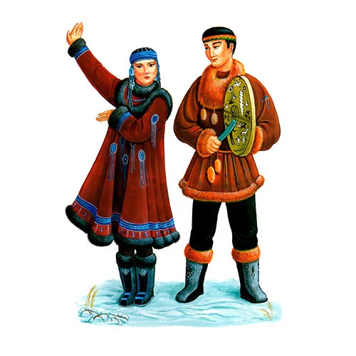 Цветной пример раскраски национальный костюм чукчи