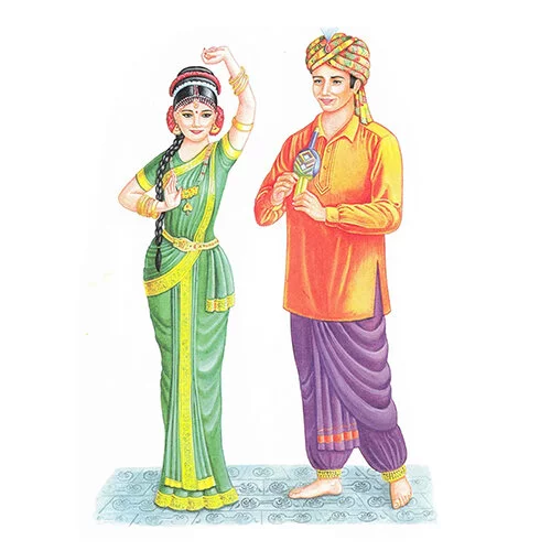 Цветной пример раскраски национальный костюм индийцы