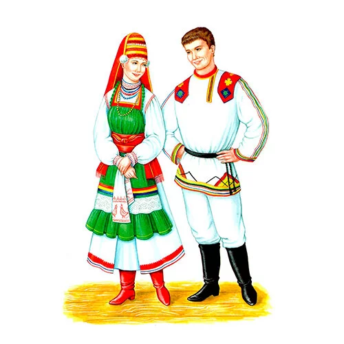 Цветной пример раскраски национальный костюм мордовский