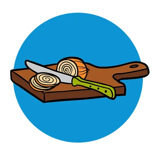 Цветной вариант раскраски нарезанный лук