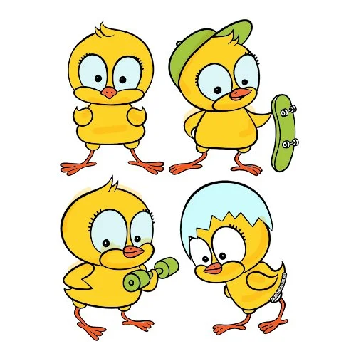 Цветной вариант раскраски нарисованные цыплята разбойники