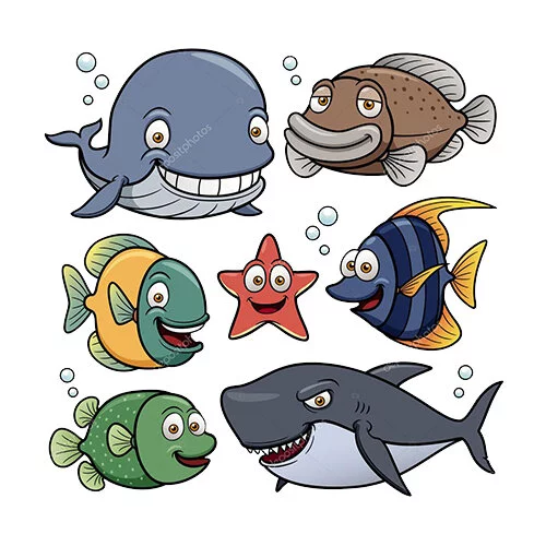 Цветной пример раскраски назови всех морских обитателей