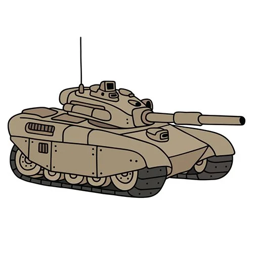 Цветной вариант раскраски небольшой танк