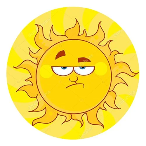 Цветной вариант раскраски недовольное солнце