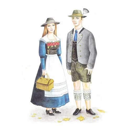 Цветной пример раскраски немецкий баварский национальный костюм