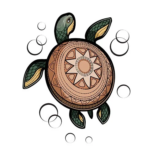 Цветной вариант раскраски необычная черепаха