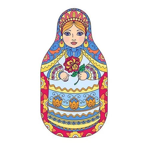 Цветной вариант раскраски необычная матрешка