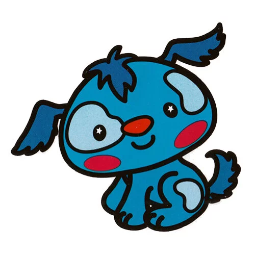 Цветной вариант раскраски необычный щенок