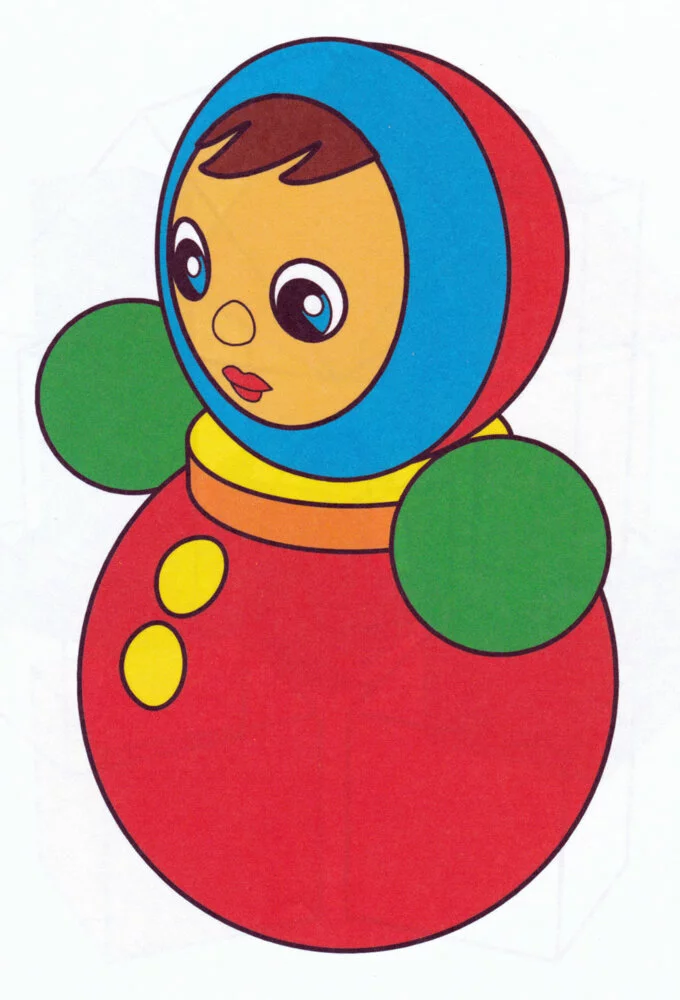 Цветной вариант раскраски неваляшка сбоку