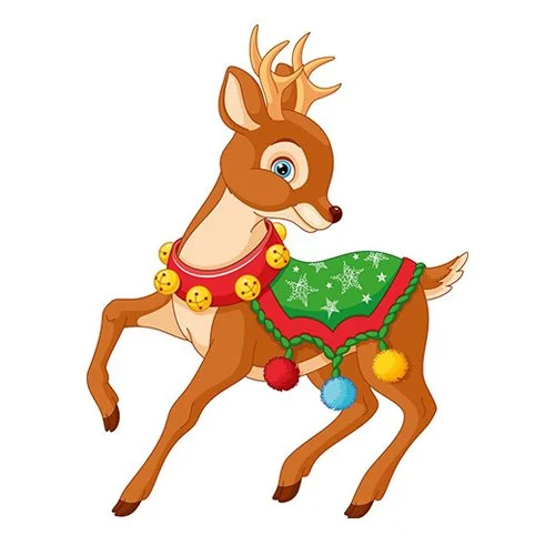 Цветной пример раскраски новогодний олень милый