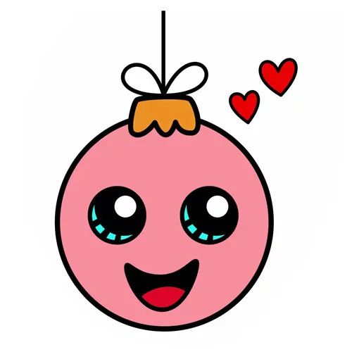 Цветной вариант раскраски новогодний шар каваи