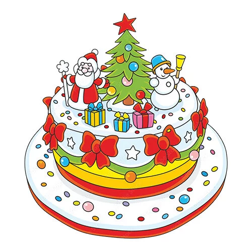 Цветной пример раскраски новогодний торт