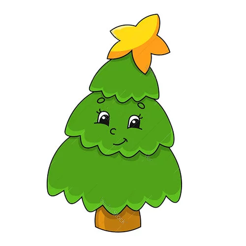 Цветной вариант раскраски новогодняя елка с глазками