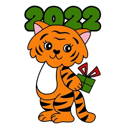 Цветной пример раскраски новый год тигра милый 2022