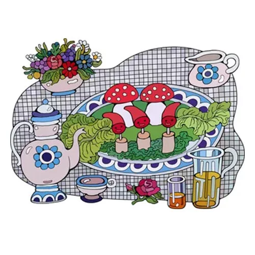 Цветной вариант раскраски обеденный стол