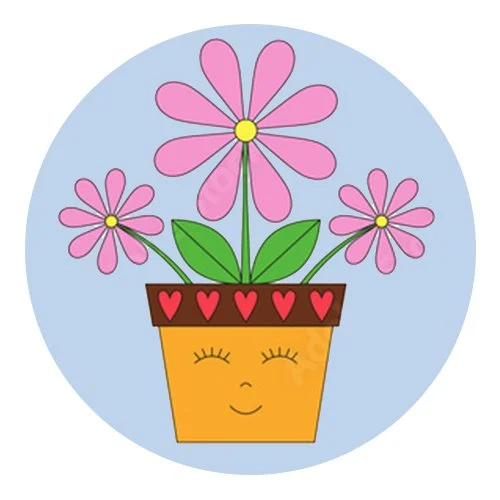 Цветной пример раскраски обведи цветы и горшок