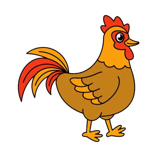 Цветной вариант раскраски обведи петушка