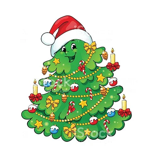 Цветной пример раскраски очень красивая новогодняя елка в шапке