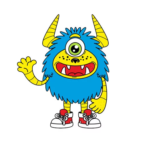 Цветной вариант раскраски одноглазый мохнатый монстр