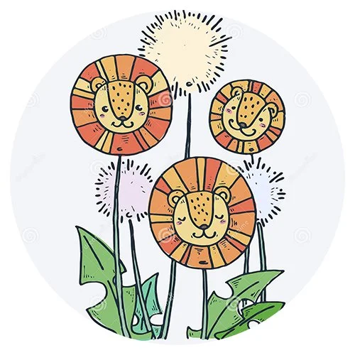 Цветной вариант раскраски одуванчики львята