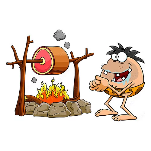 Цветной пример раскраски огонь и древний человек