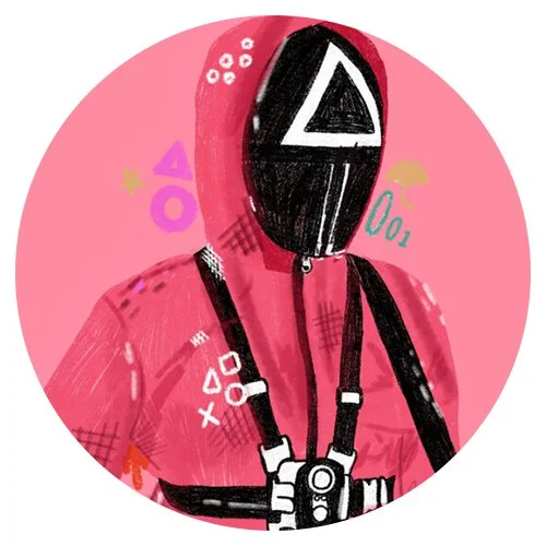 Цветной пример раскраски охранник в маске