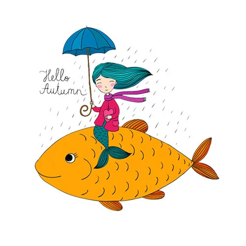 Цветной пример раскраски осень рыбка