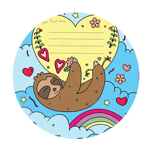 Цветной вариант раскраски откртыка с ленивцем