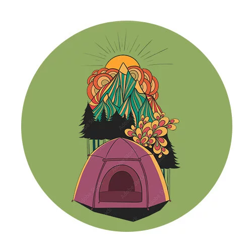 Цветной вариант раскраски палатка в горах