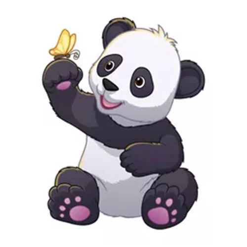 Цветной вариант раскраски панда и бабочка