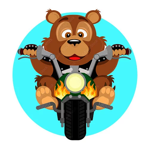 Цветной вариант раскраски панда на мотоцикле