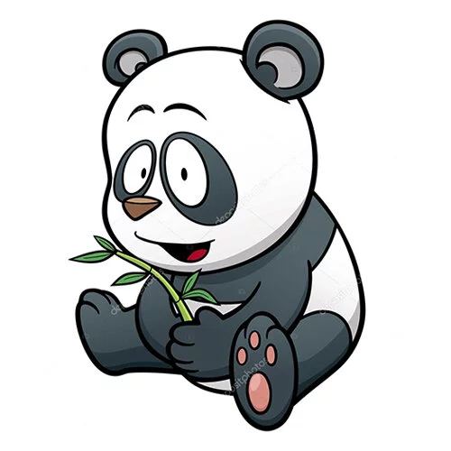 Цветной вариант раскраски панда с листочком