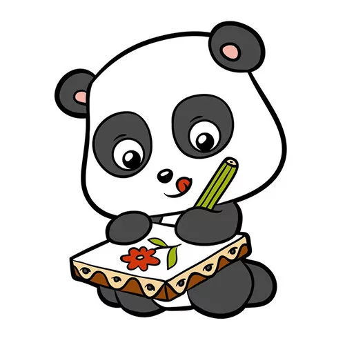 Цветной вариант раскраски панда с тетрадкой