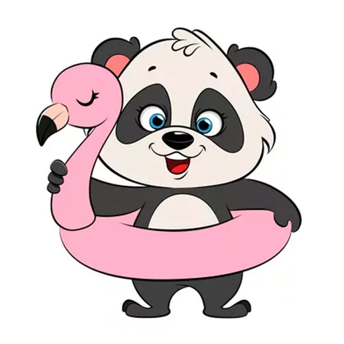 Цветной вариант раскраски панда в круге-фламинго