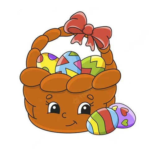 Цветной пример раскраски пасхальная корзинка с бантиком