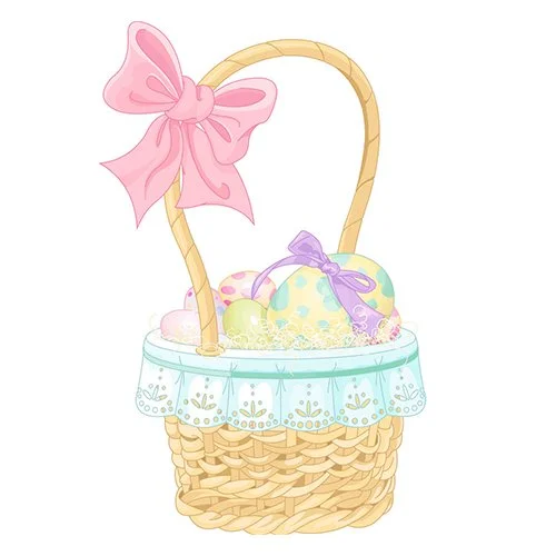 Цветной вариант раскраски пасхальные яйца в корзинке