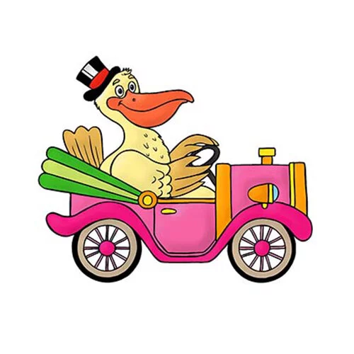 Цветной вариант раскраски пеликан на машине